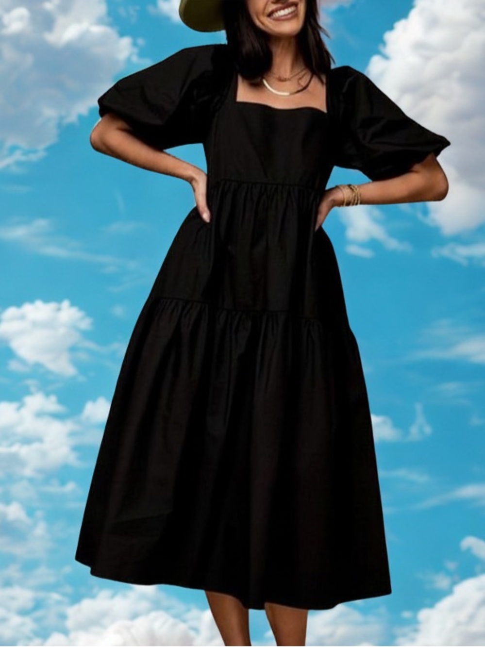 Dressed in LaLa For My Girls Midi Dress Black Puff Sleeve NWT Rare